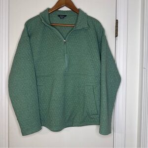 Eddie Bauer Green Quilted Quarter Zip Pullover Sweatshirt Large